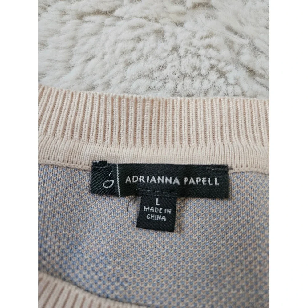 Adrianna Papell Daisy Floral Intarsia Knit Sweater Large Blue Cream